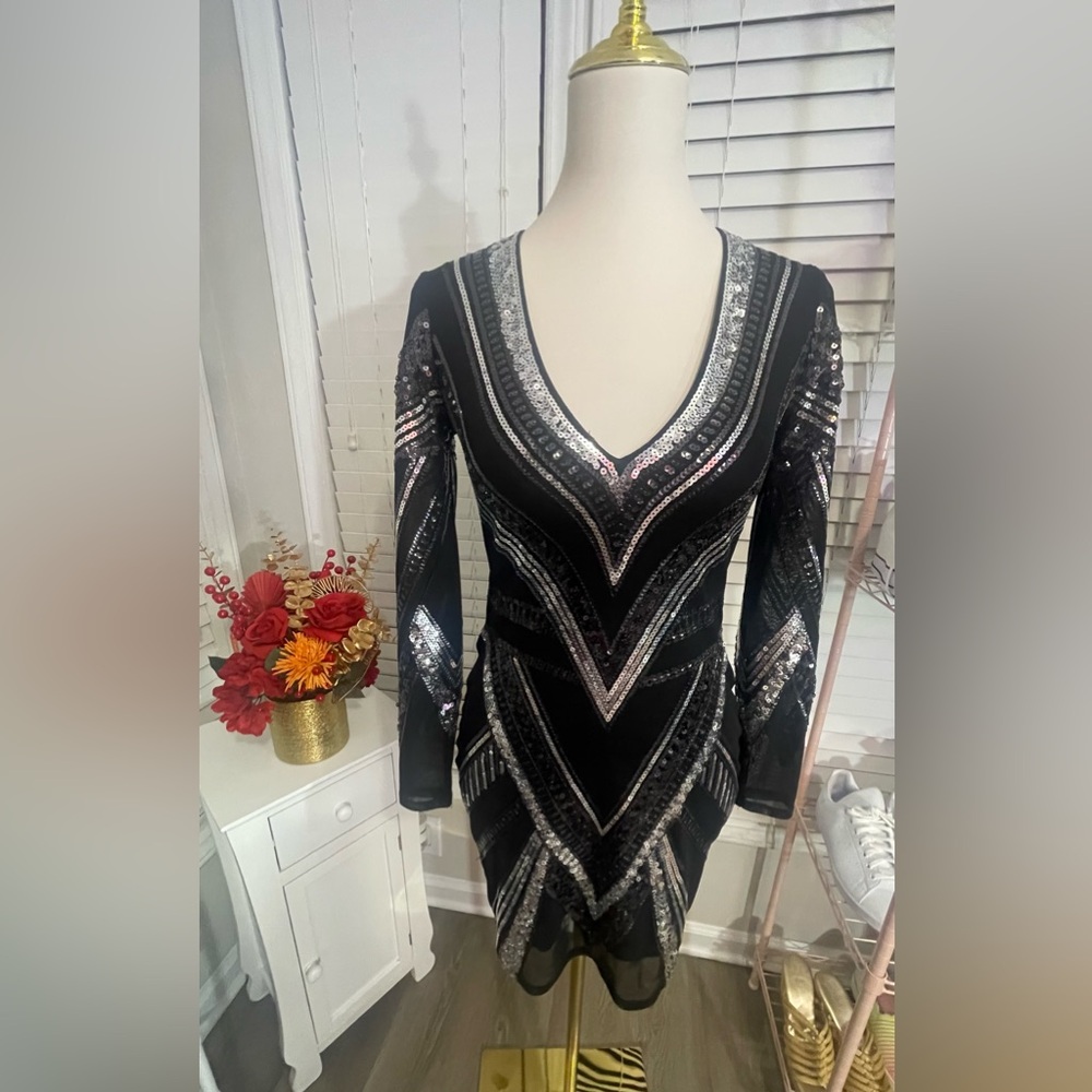 Express Black and Silver Long Sleeve Dress